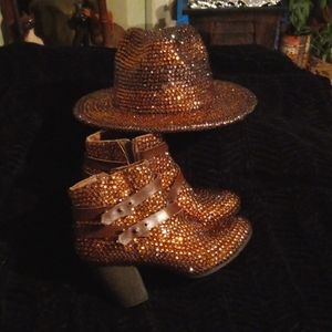 Faded Glory Rhinestoned booties & A Brand new Rhinestoned felt Fedora hat